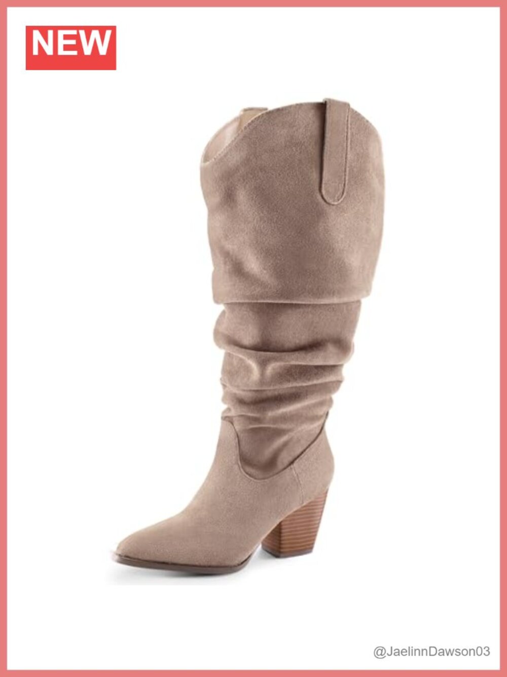 Women's Wide Calf Knee High Cowboy Boots Pointed Toe Chunky Heel Faux Suede
